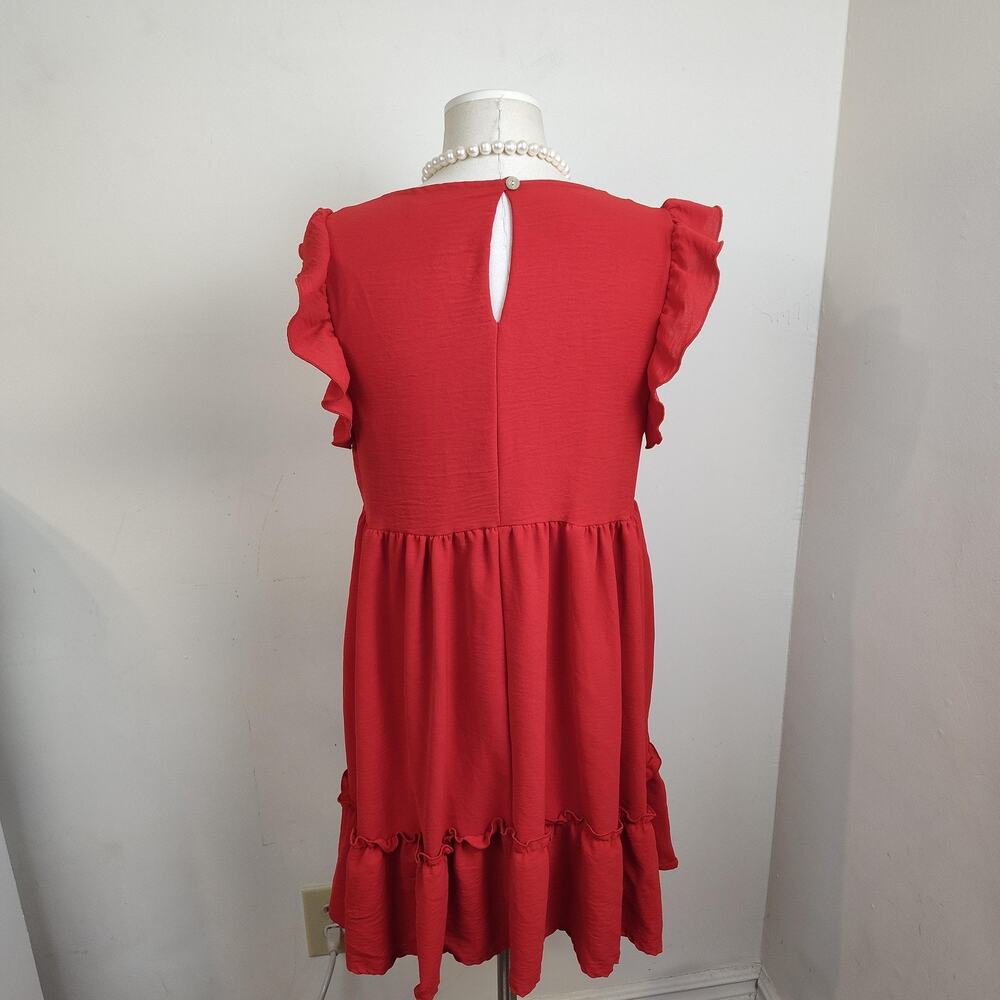Altar'd State Dress Womens Small Red V Neck Ruffle Hem Swing Lined Sundress - Picture 6 of 15